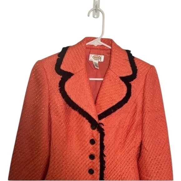 Talbots Woven Blazer Coral Pink Black Trim 2P - Picture 3 of 5